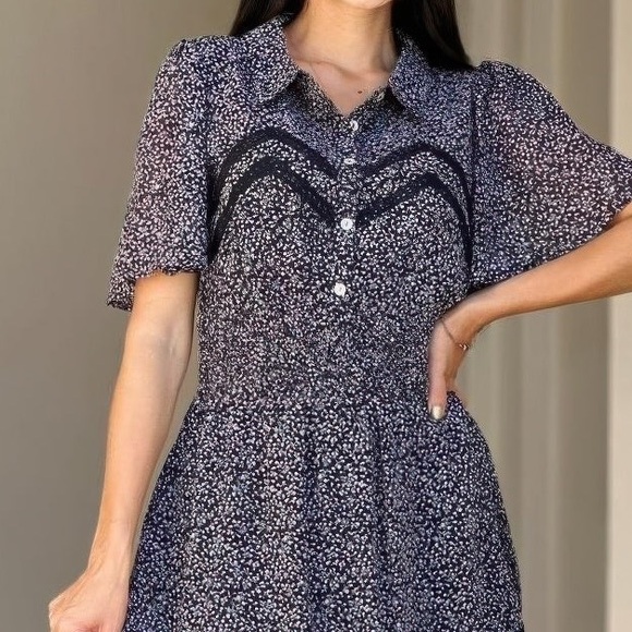 Floral Print Saffy Lace Smocking Waist Mini Dress - Picture 5 of 7